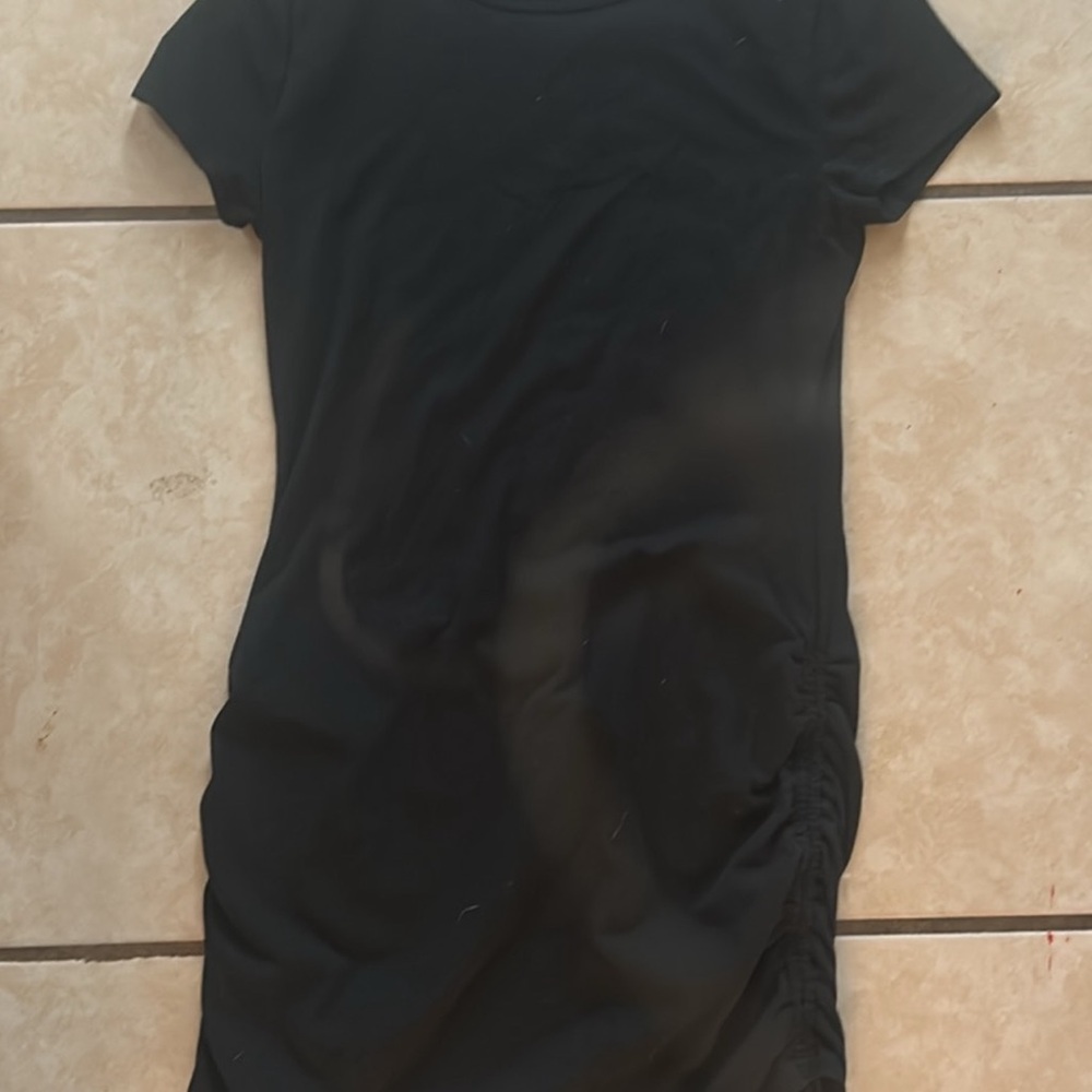 Black Ruched Short Sleeve Dress